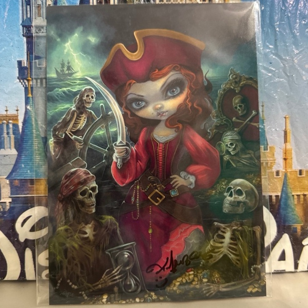 Disney parks jasmine becket-Griffith SIGNED Redd the pirate 5x7 postcard art NWT